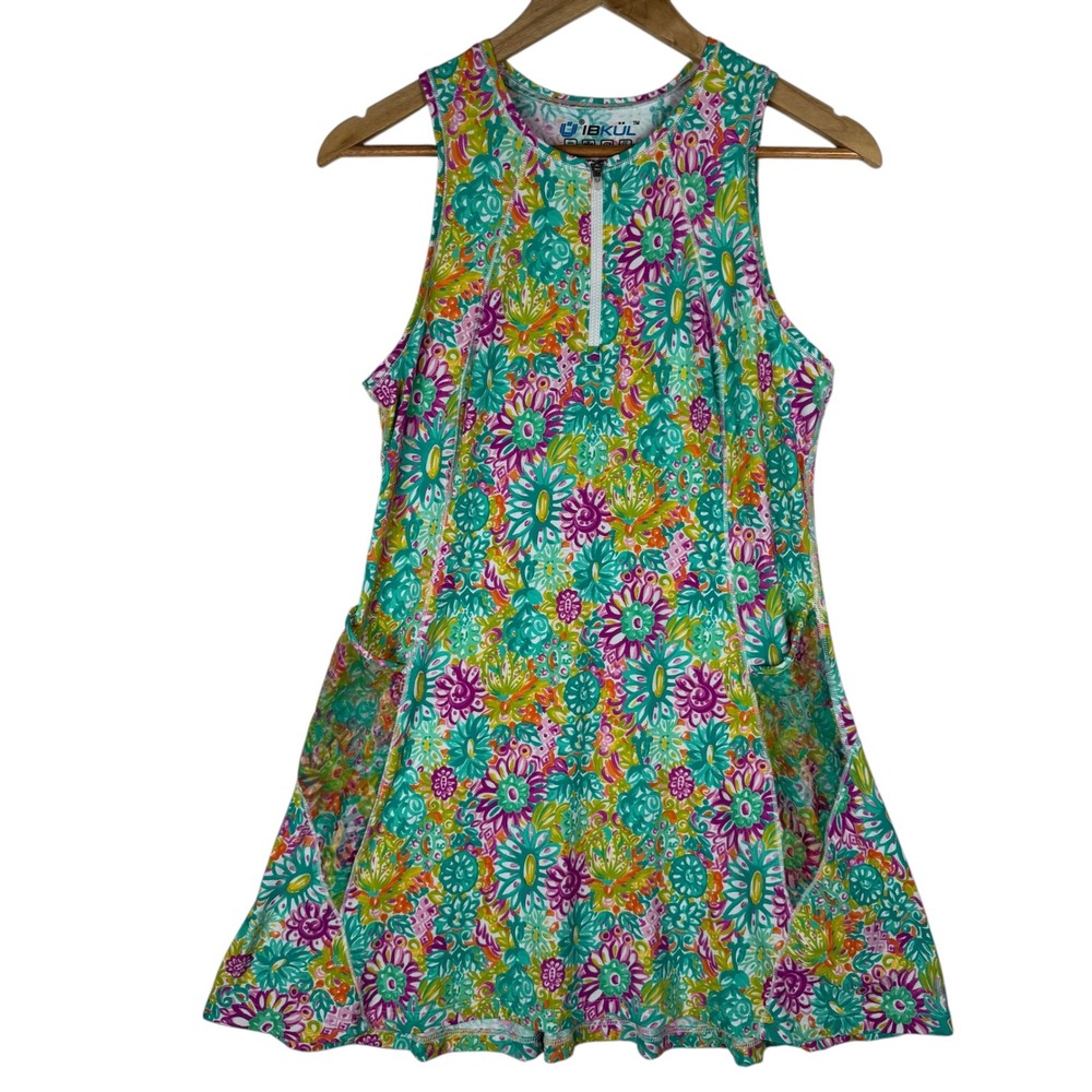 IBKUL Golf Tennis Dress Womens Size Medium Pickleball Colorful Floral SPF 50